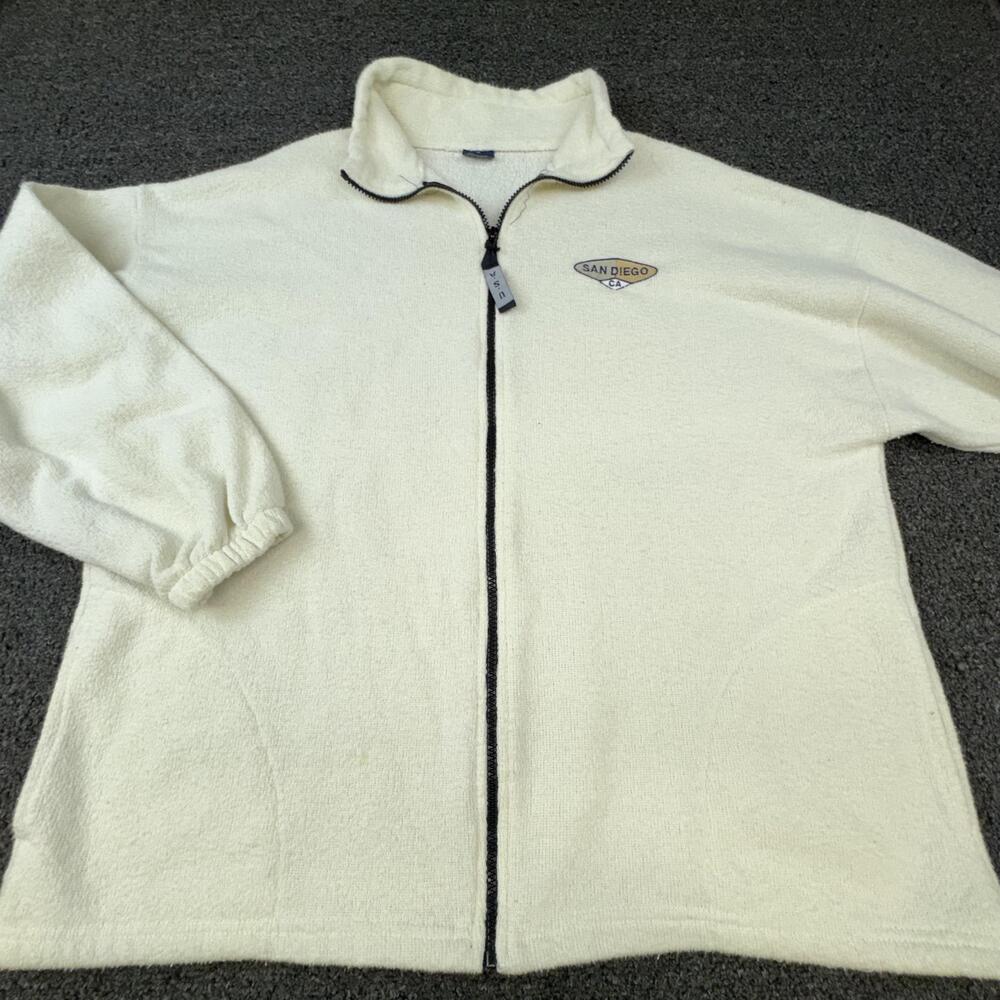 Jacket Mens L White Windbreaker Terry Cloth Stand-Up Collared Full Zip Pockets